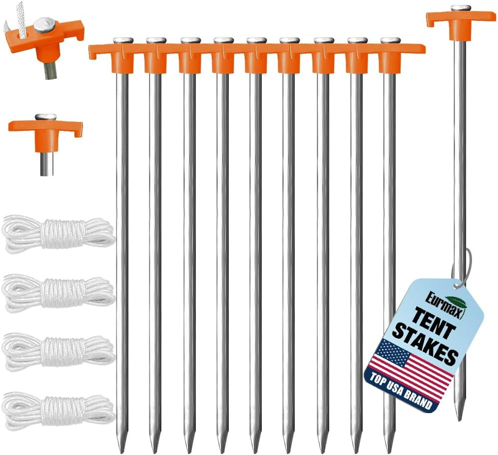 USA 10-Pack Secure Protection Galvanized Tent Stakes,Rust-Proof Steel Canopy Anc