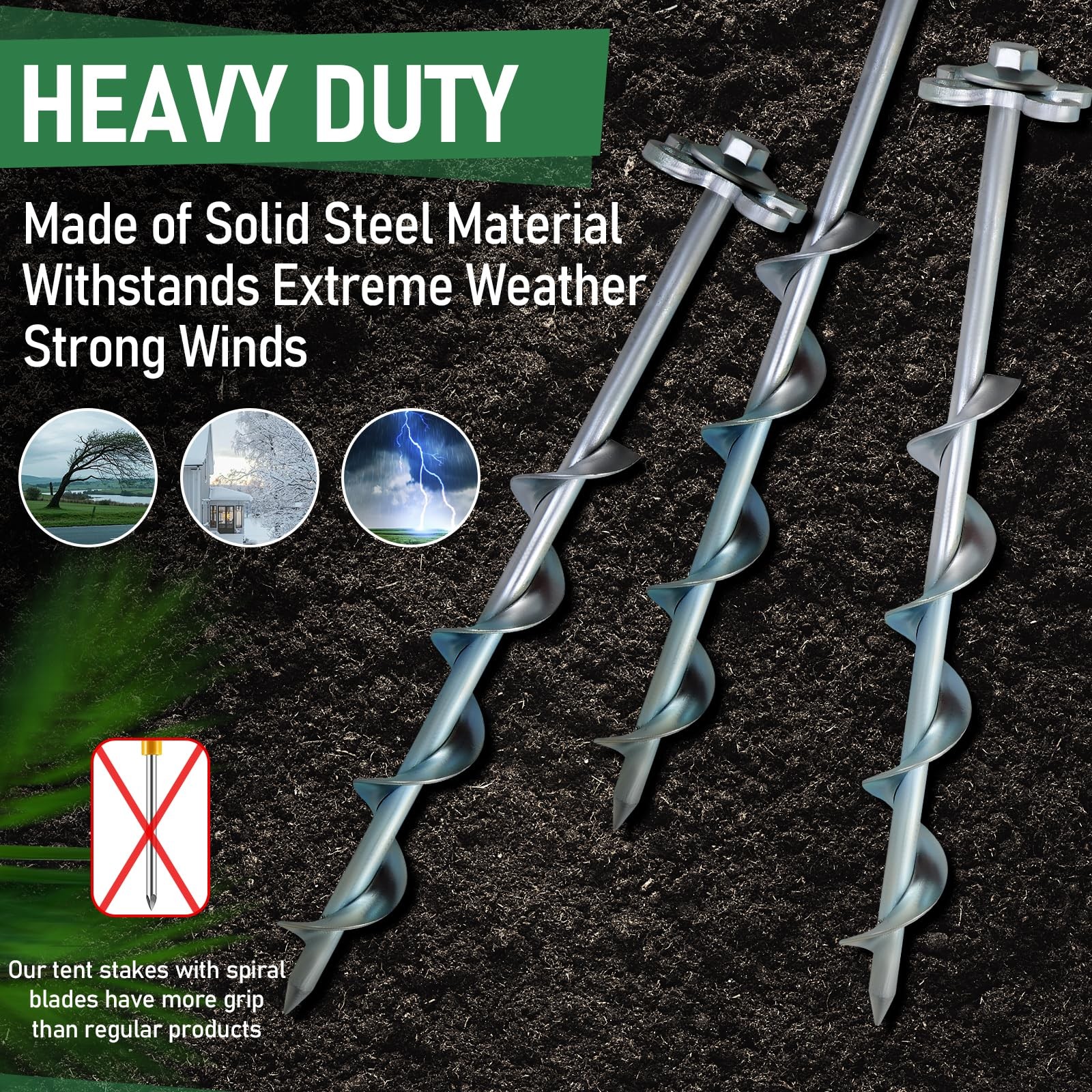 4 Pack Screw In Ground Anchors Heavy Duty Spiral Tent Stakes Silver Set