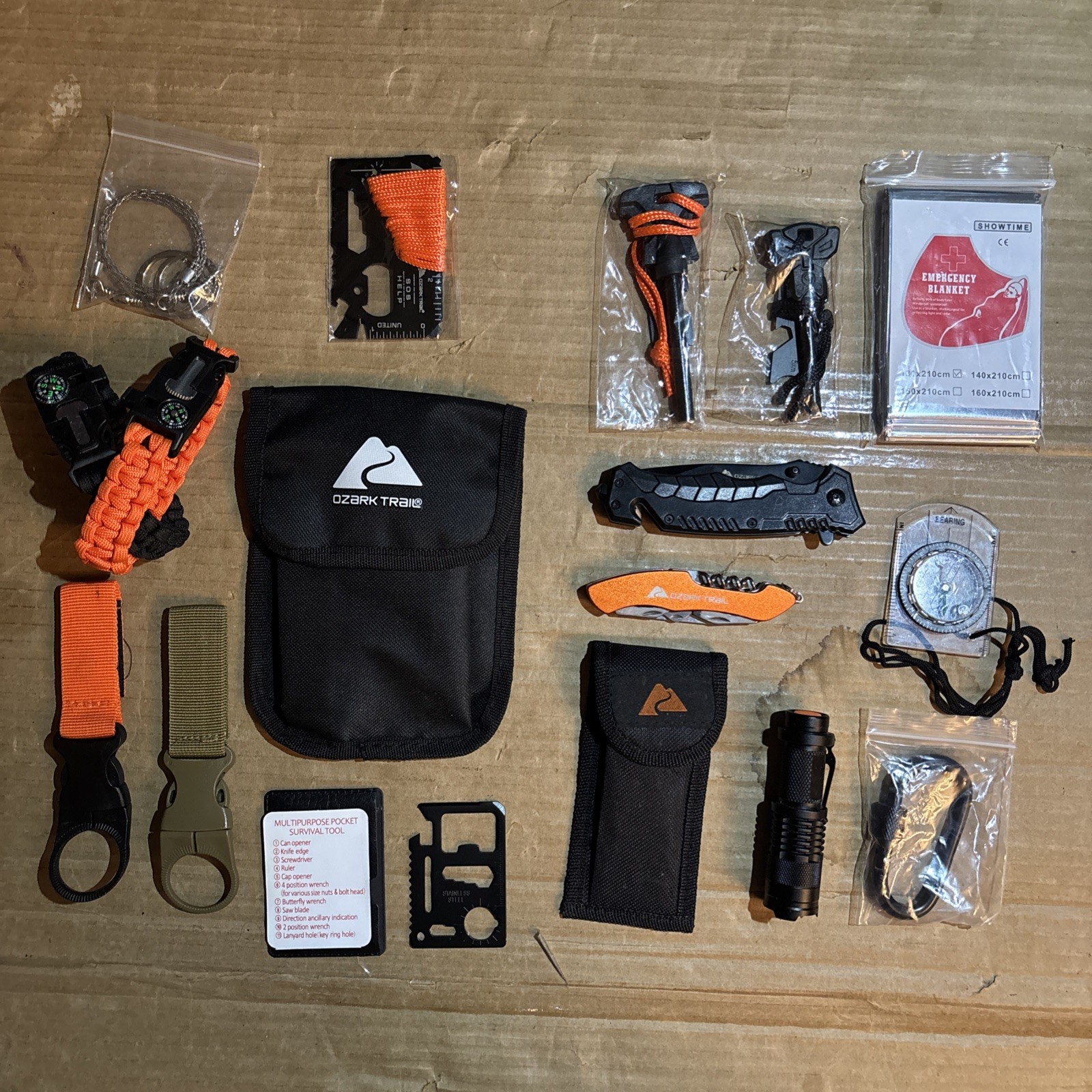 Ozark Trail Outdoor Survival Kit, Flashlight Knife Fire Starters Pouch