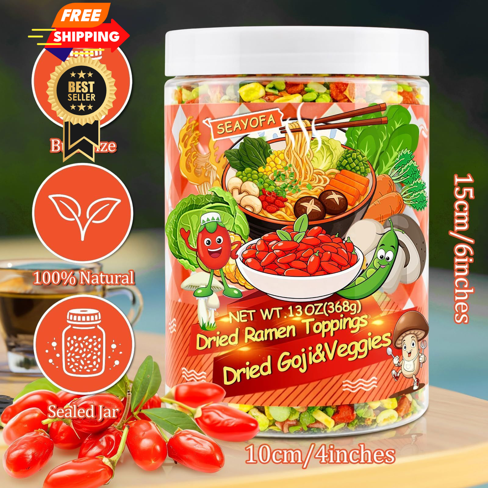 13oz Mixed Dehydrated Goji & Vegetables, 9 Kinds Dried Ramen Toppings with…