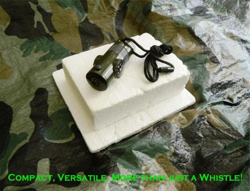 TWO (2) 10 IN 1 SURVIVAL WHISTLES WITH THERMOMETER COMPASS LED MORE FREE SS SAW