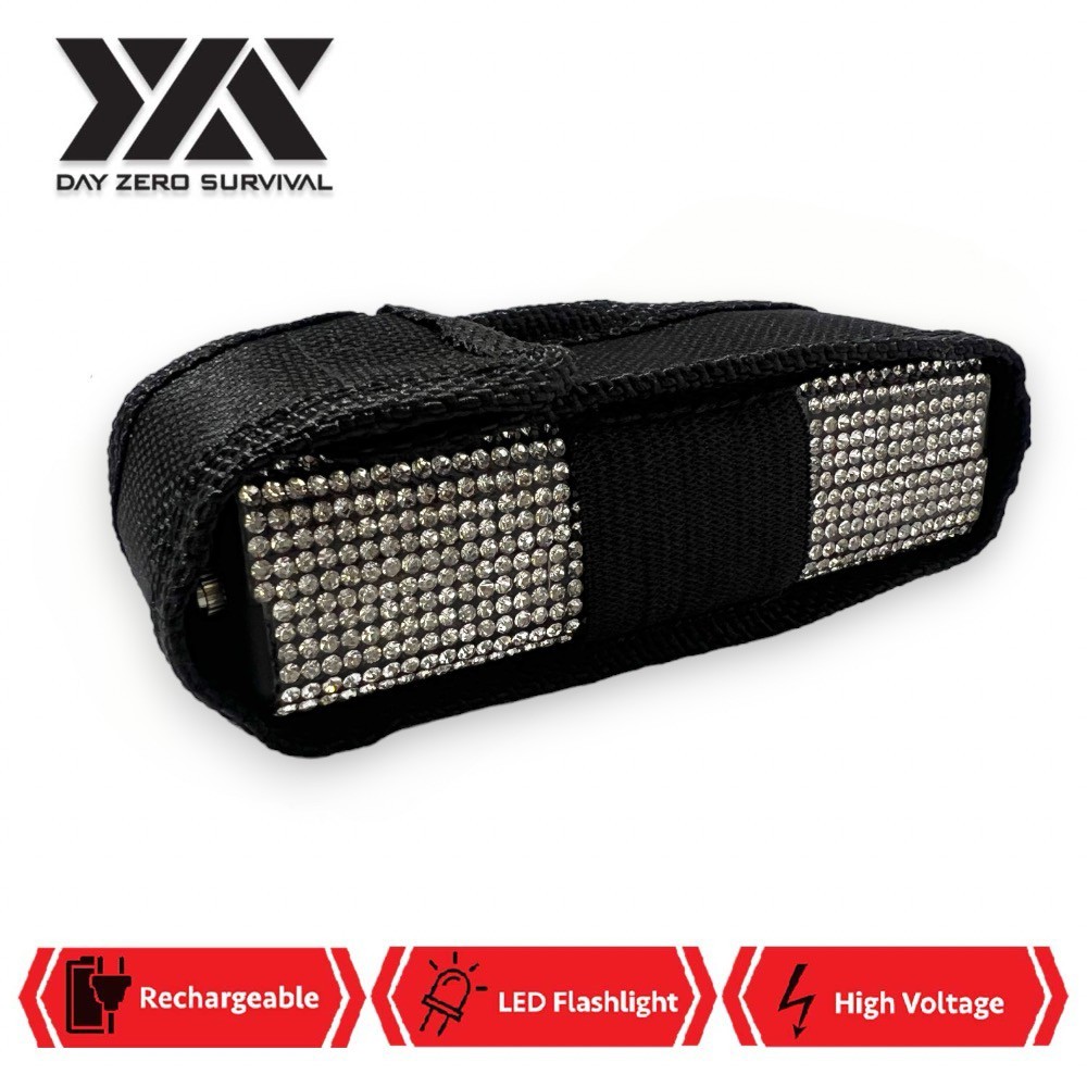 New Silver Bling Jeweled Rhinestone Rechargeable Self Defense Stun Gun