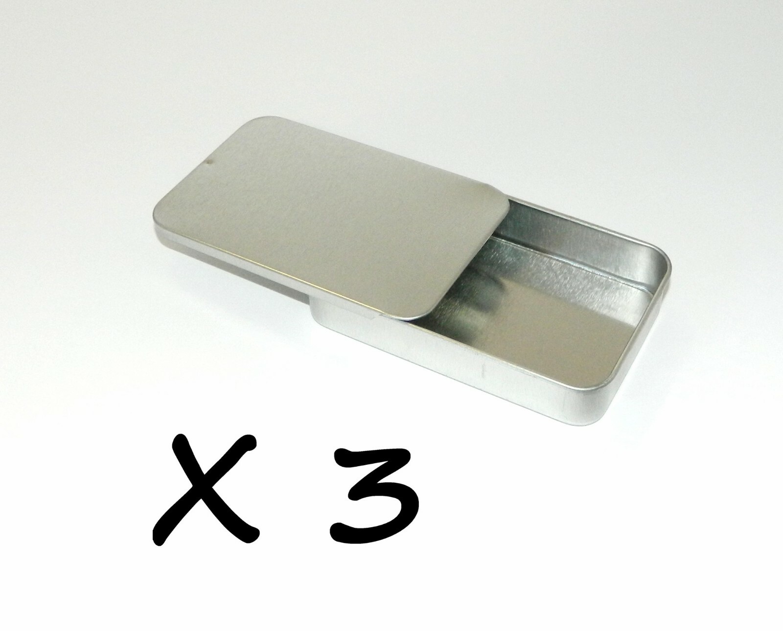 3 3/8 x 2 1/8 x 5/8 in Shallow Rectangular Slide Top Lid Tin Box Container x 3