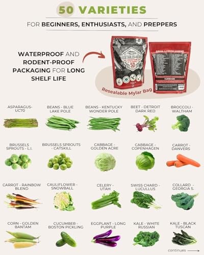 50 Vegetable, Herb & Fruit Seed Kit – U.S.A. Harvested Varieties – Over
