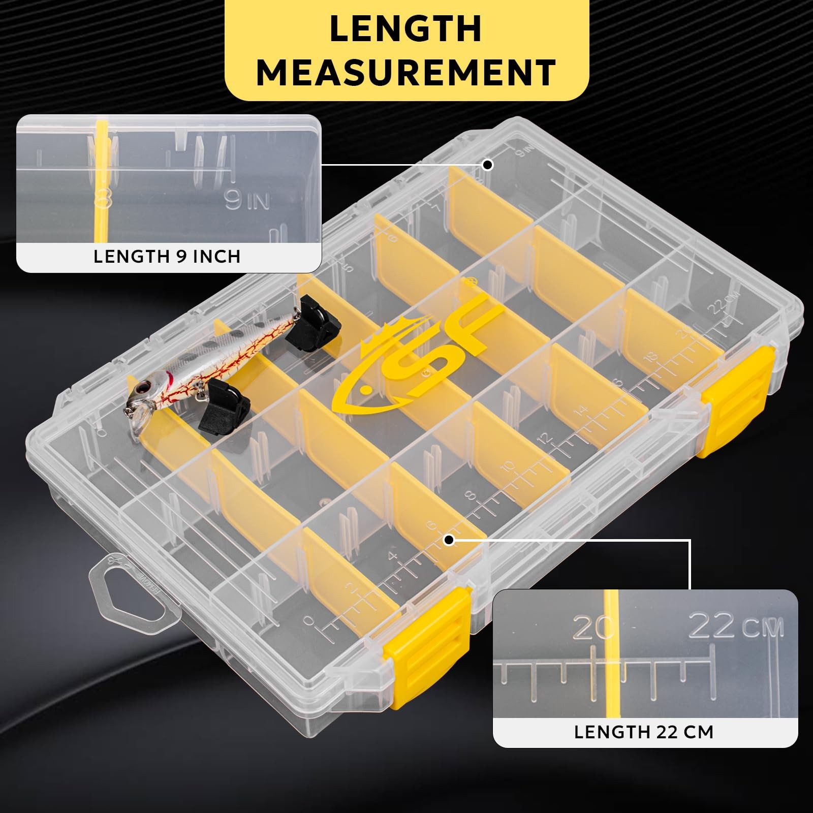 SF Tackle Box 3600 Plastic Trays Fishing 10.8 inches, Yellow