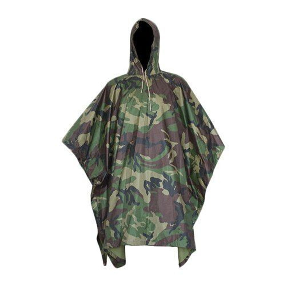 Camo Vinyl Wet Weather Rain Poncho Military Style Tarp Shelter Bivy Tent