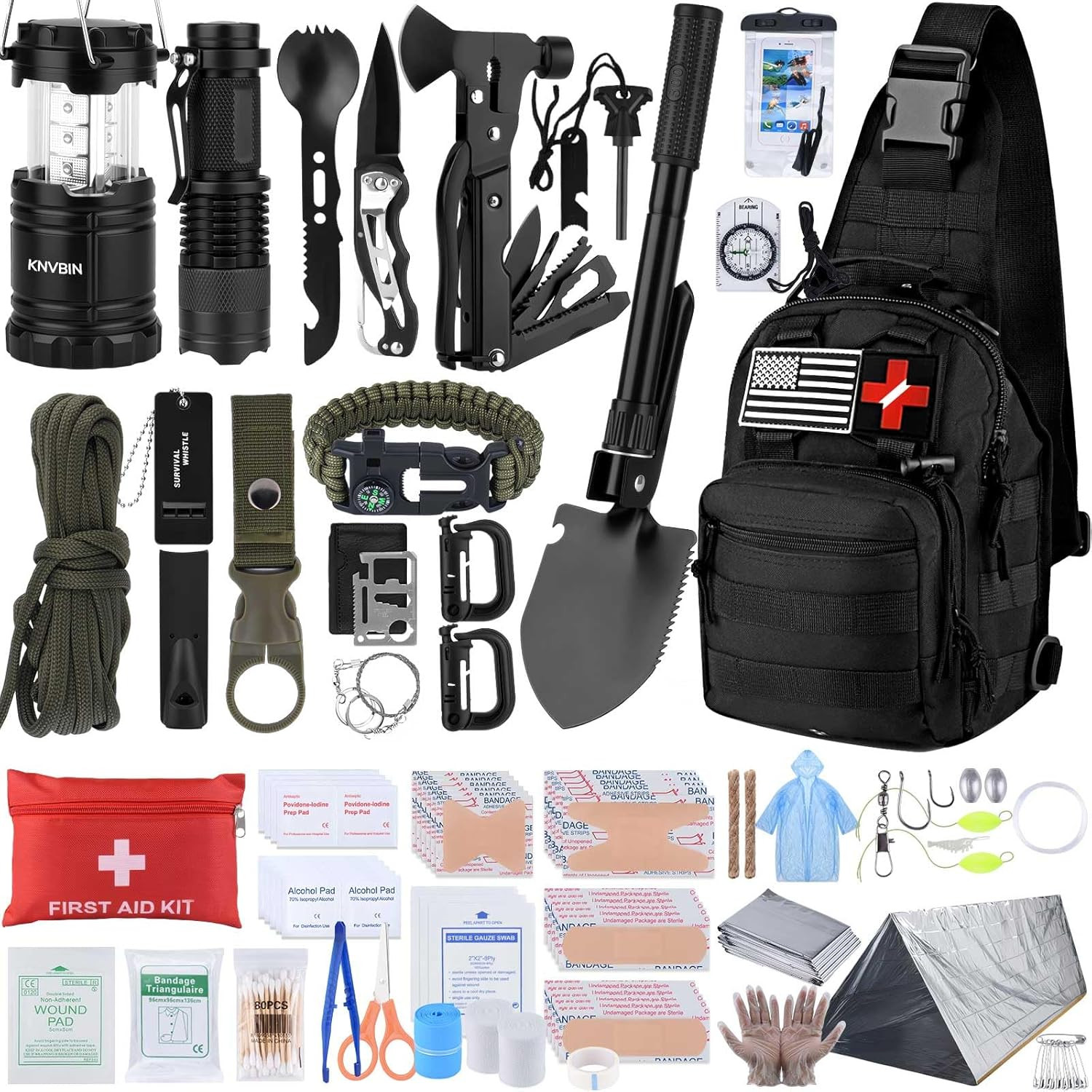 Survival Kit, 250Pcs Survival Tools Tactical Gear and Trauma Bag, Survival First