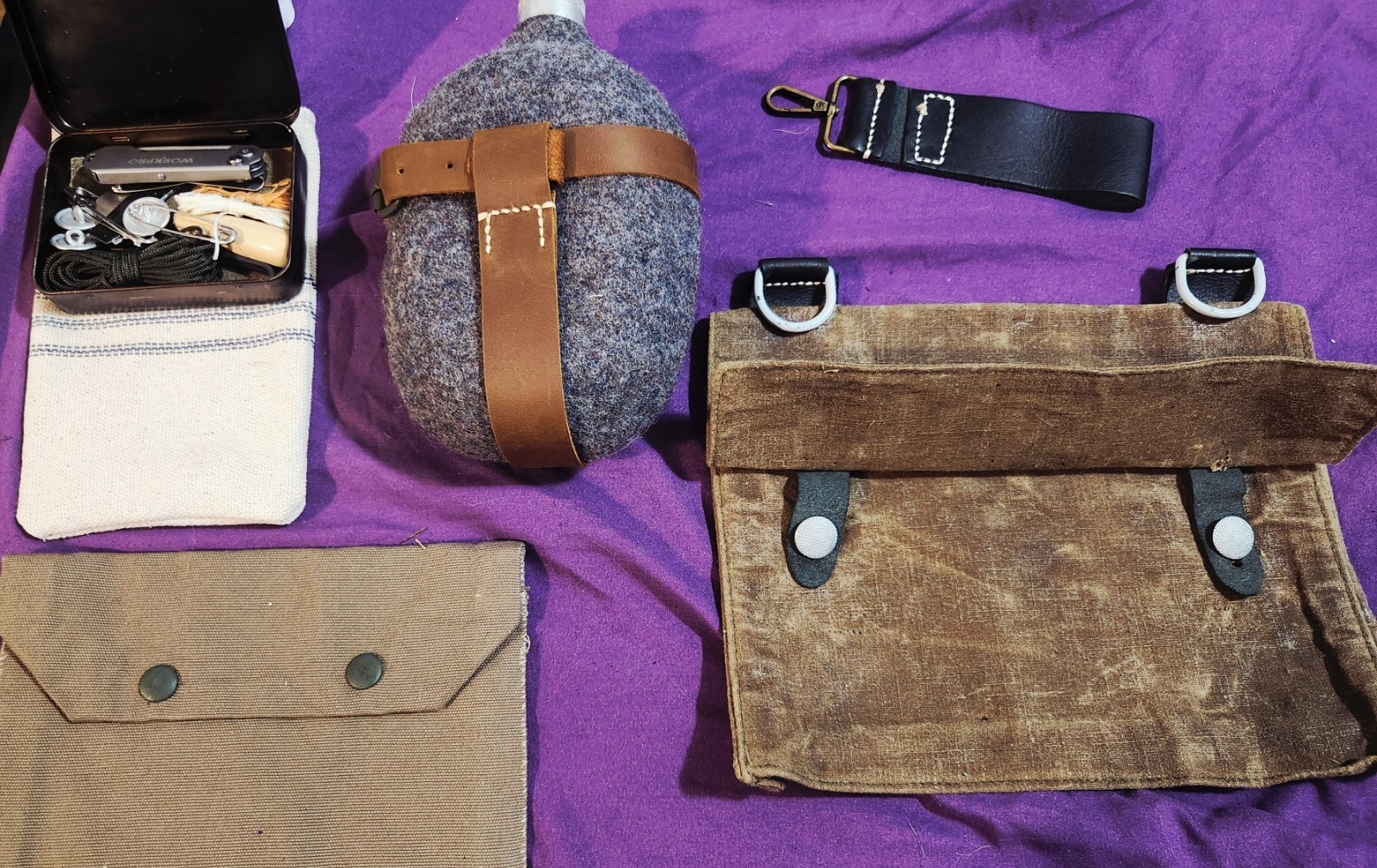Handsewn Bushcraft lot with Canteen and Survival sewing kit