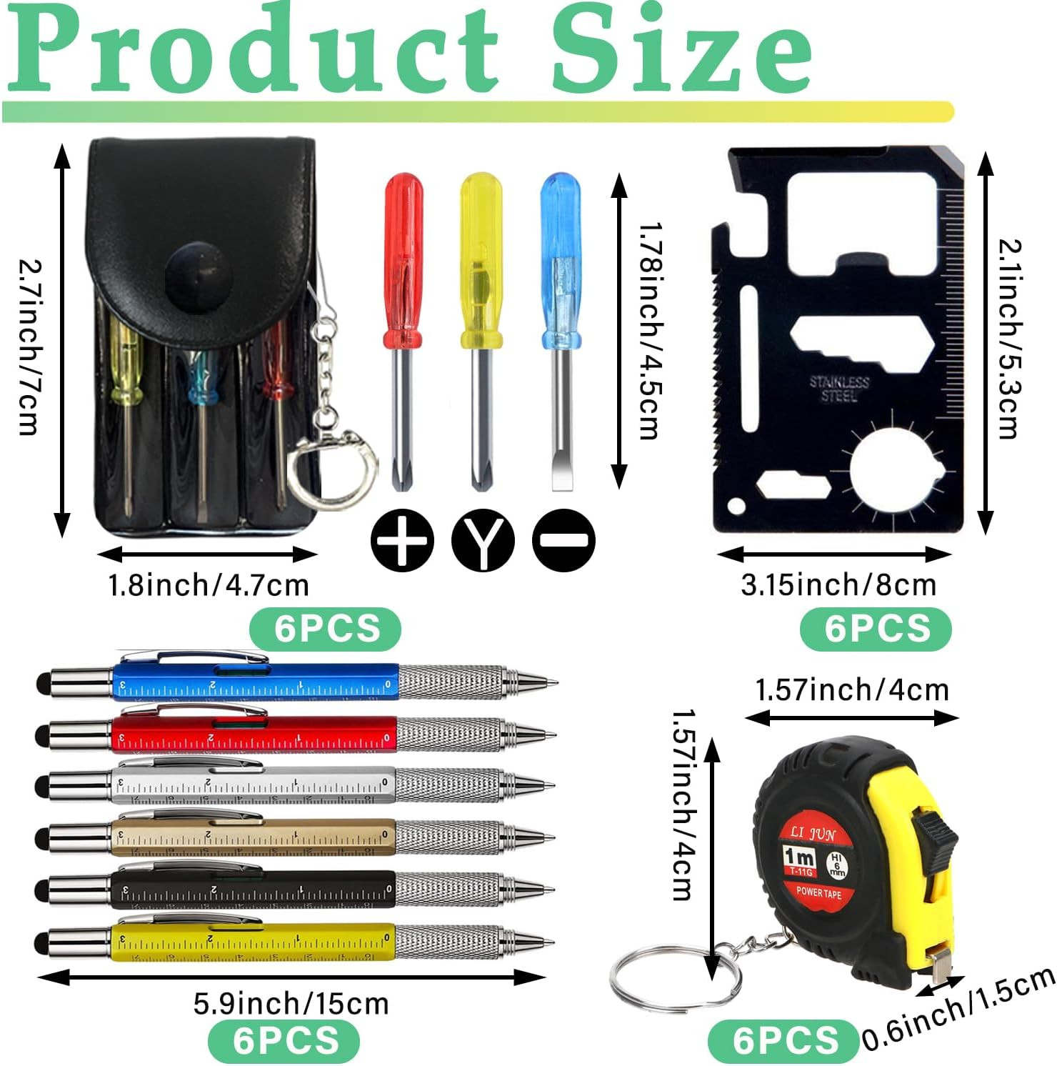 24 Pcs Mini Tape Measure Screwdriver Keychain Set – Multitool with Credit Card T
