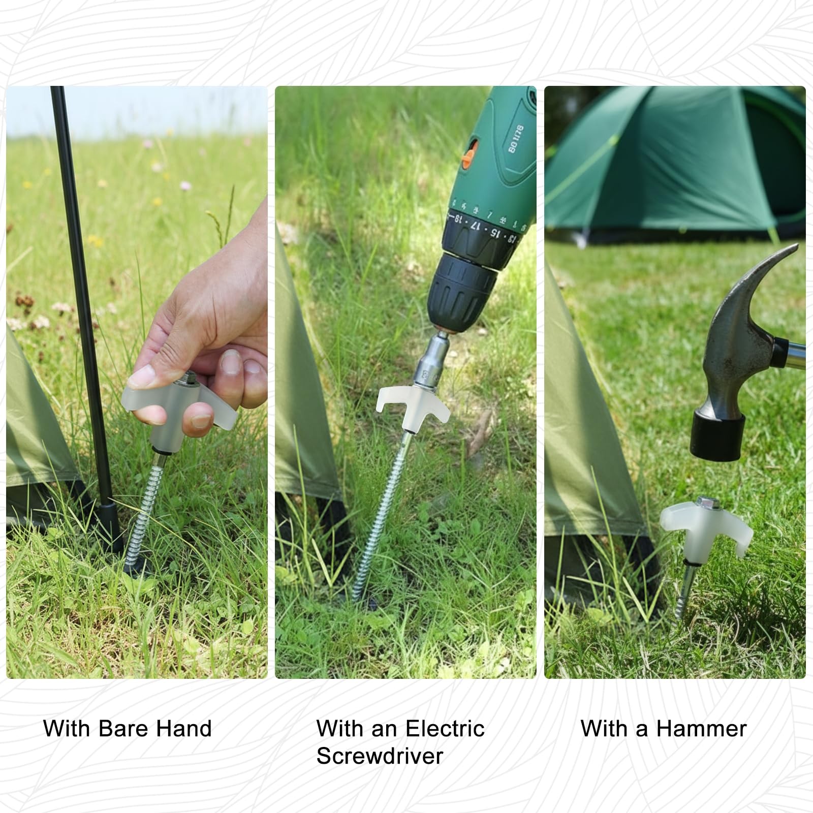 12-Pack Heavy Duty Screw-in Tent Stakes with Drill Adapter – 8 Inch White