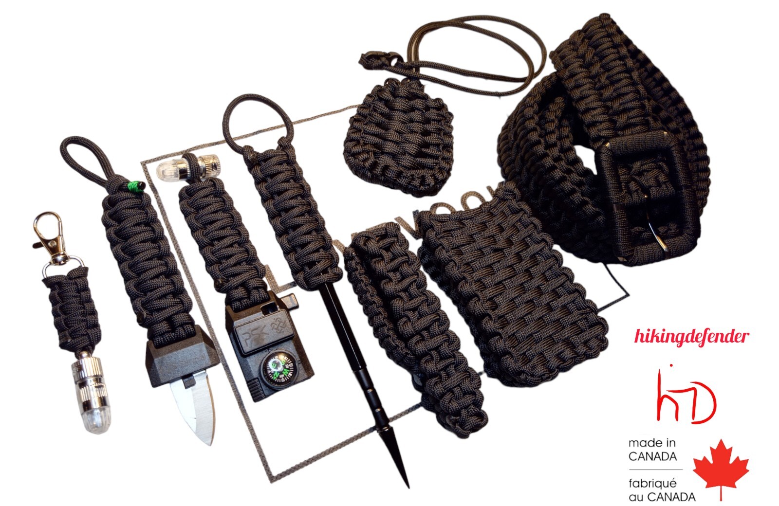 Paracord survival set belt wallet bracelet Spike tool knife neck pouch fob
