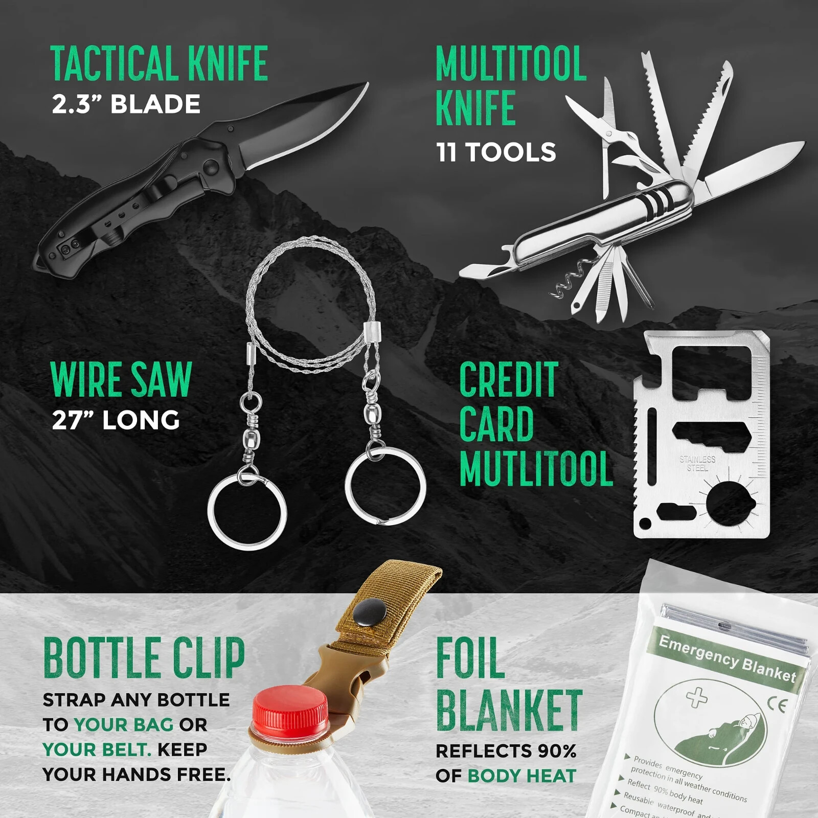 Survival Kit for Disaster, Tactical Tools, Outdoor Hiking, Camping, & Adventures