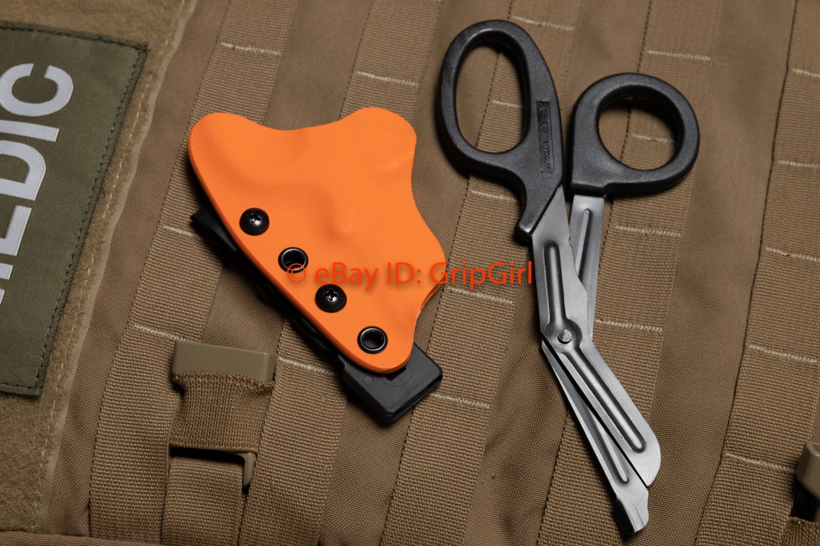 Black Trauma Shears and Orange Kydex Sheath Holster EMT TCCC Medic Gear EDC