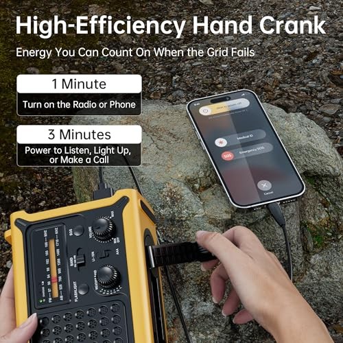 Weather Radios Portable AM FM NOAA Alert with Battery Backup 12000mAh Yellow