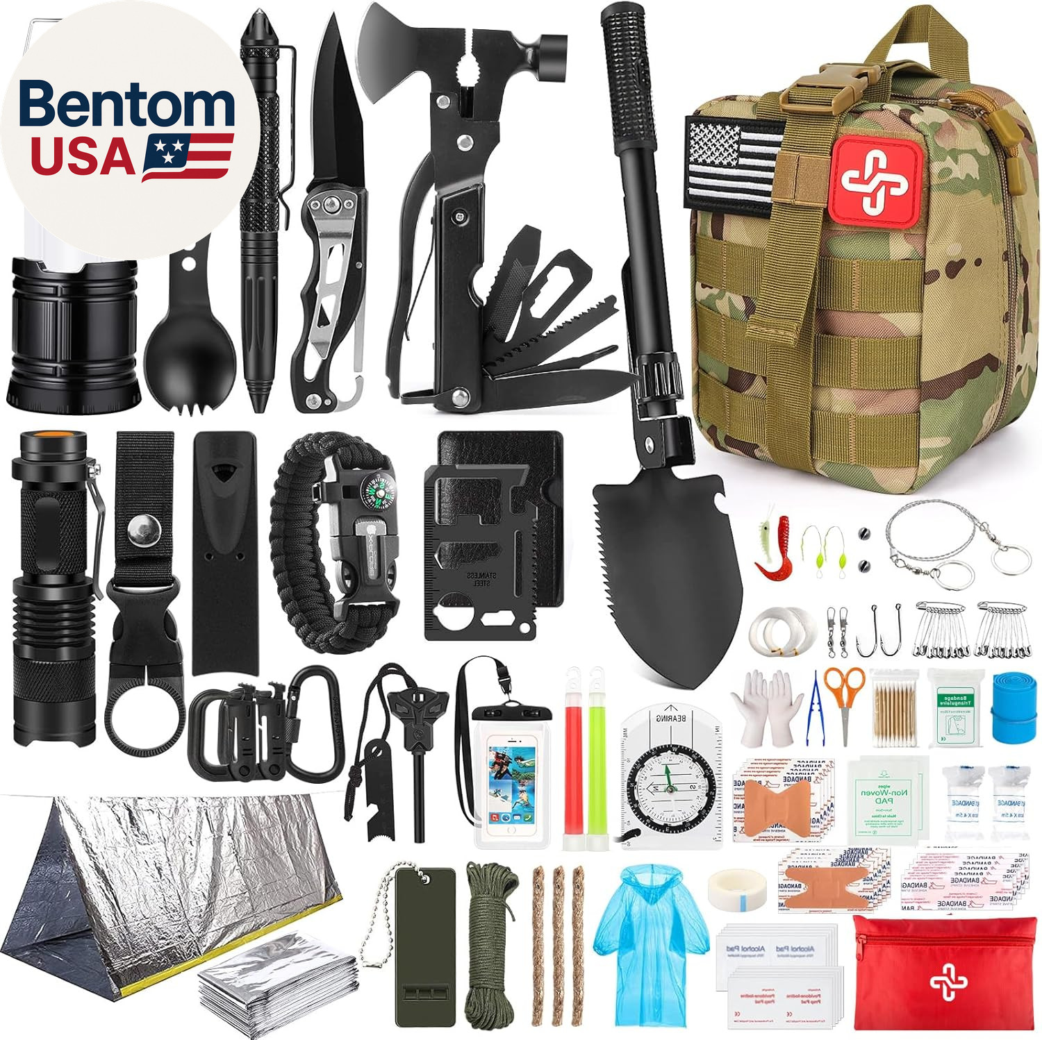Survival Kit, 250Pcs Survival Gear First Aid Kit with Molle System Compatible Ba