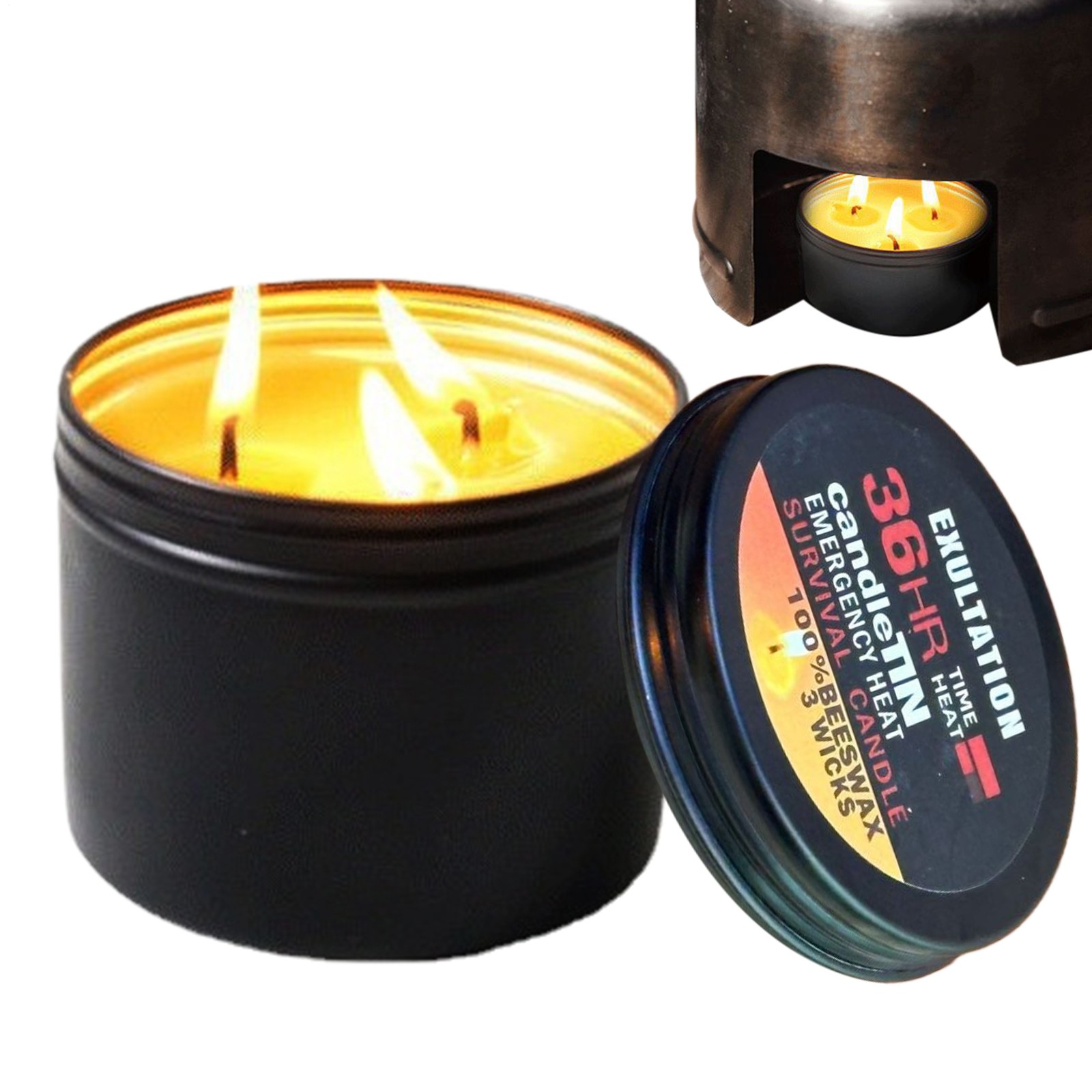 Survival Candle Tin 100% Natural Beeswax 3-Wick Candle Outdoor Camping Emergency