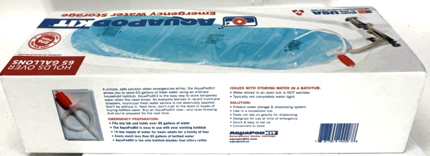 AquaPod Kit Water Storage Container NEW up to 65 gallons Emergency Preperation