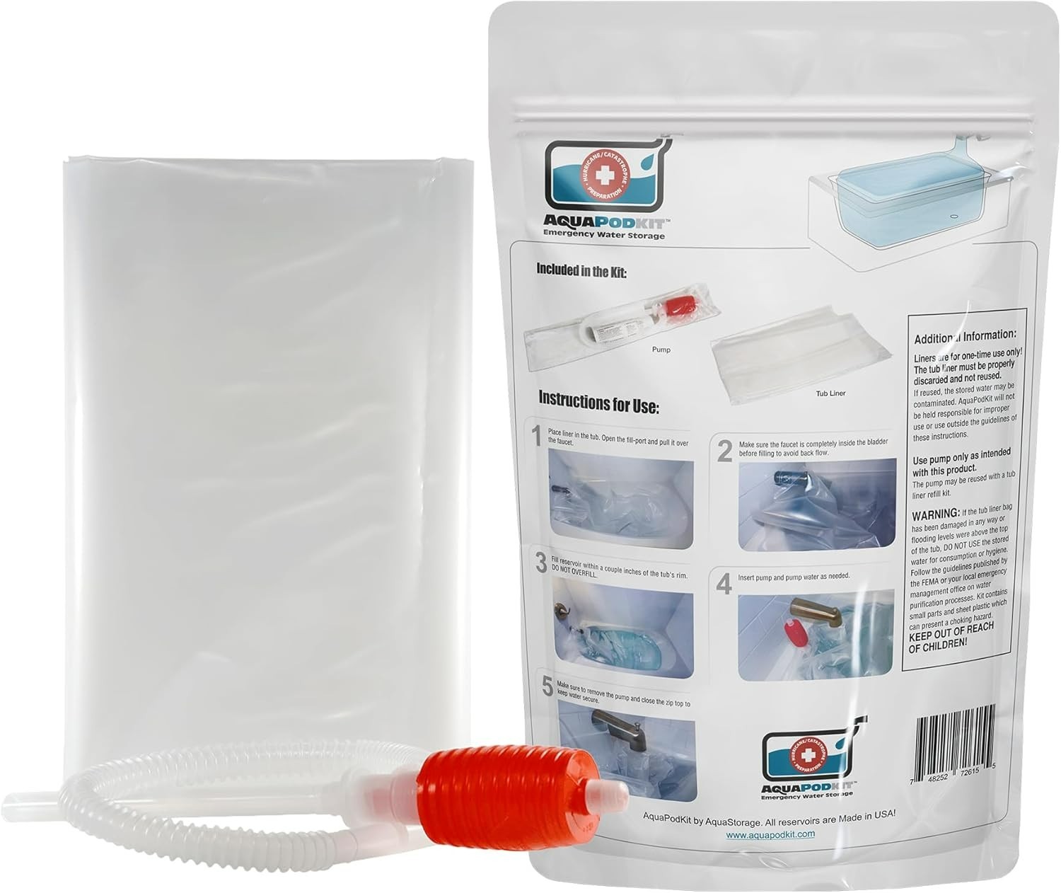 Made in USA – Emergency Bathtub Water Storage Bladder 65-100 Gallon Capacity