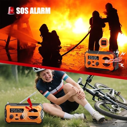 Hand Crank Emergency Radio, 10000mAh Weather Radio with AM/FM/NOAA, Orange