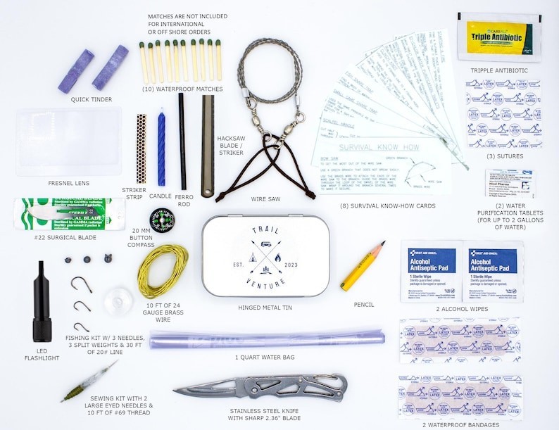 54 pc EDC Survival Tin Kit stuffed with life saving Essentials for Emergency,