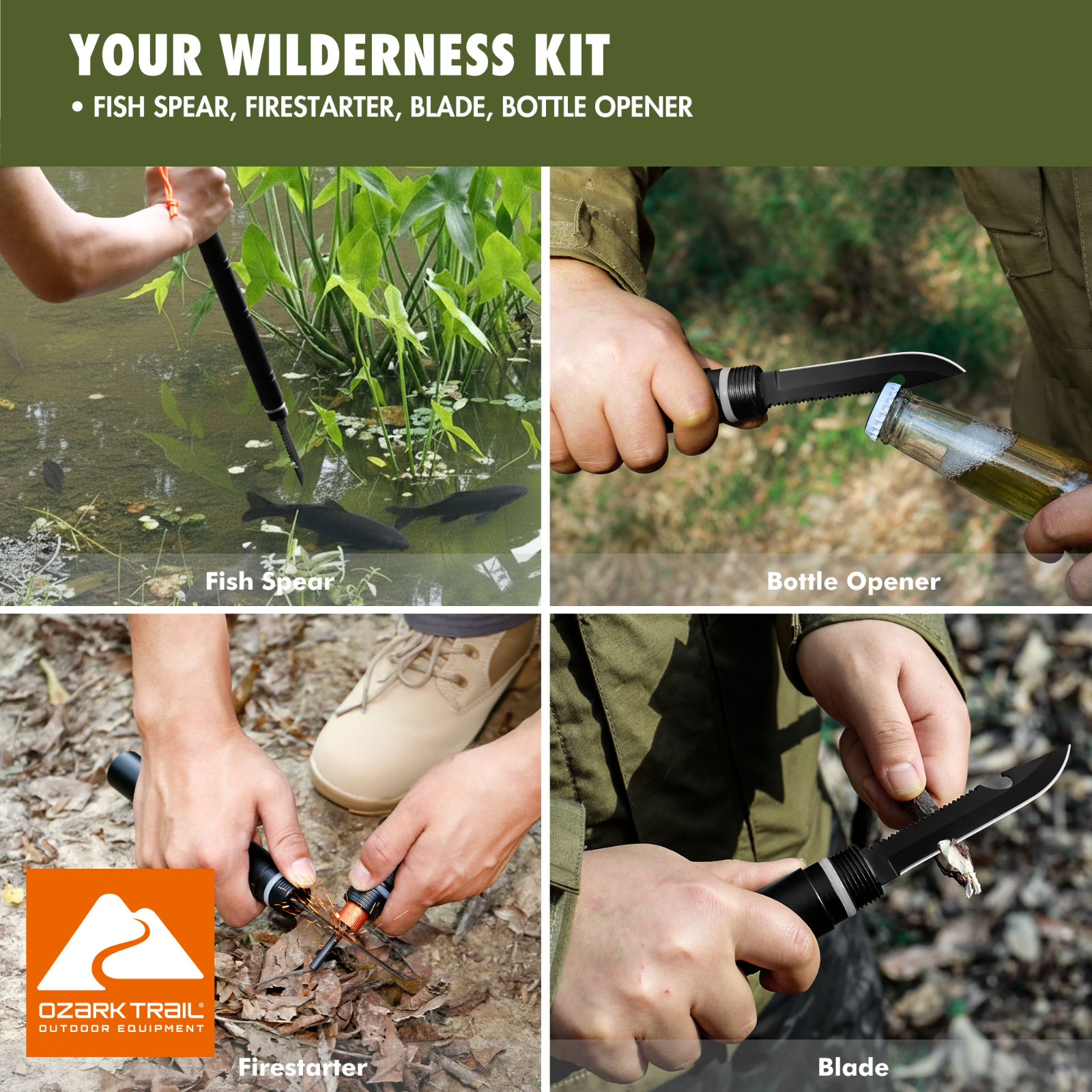 Ozark Trail 17 PC Outdoor Survival Deluxe Kit with Flashlight, Knife, Fire Start