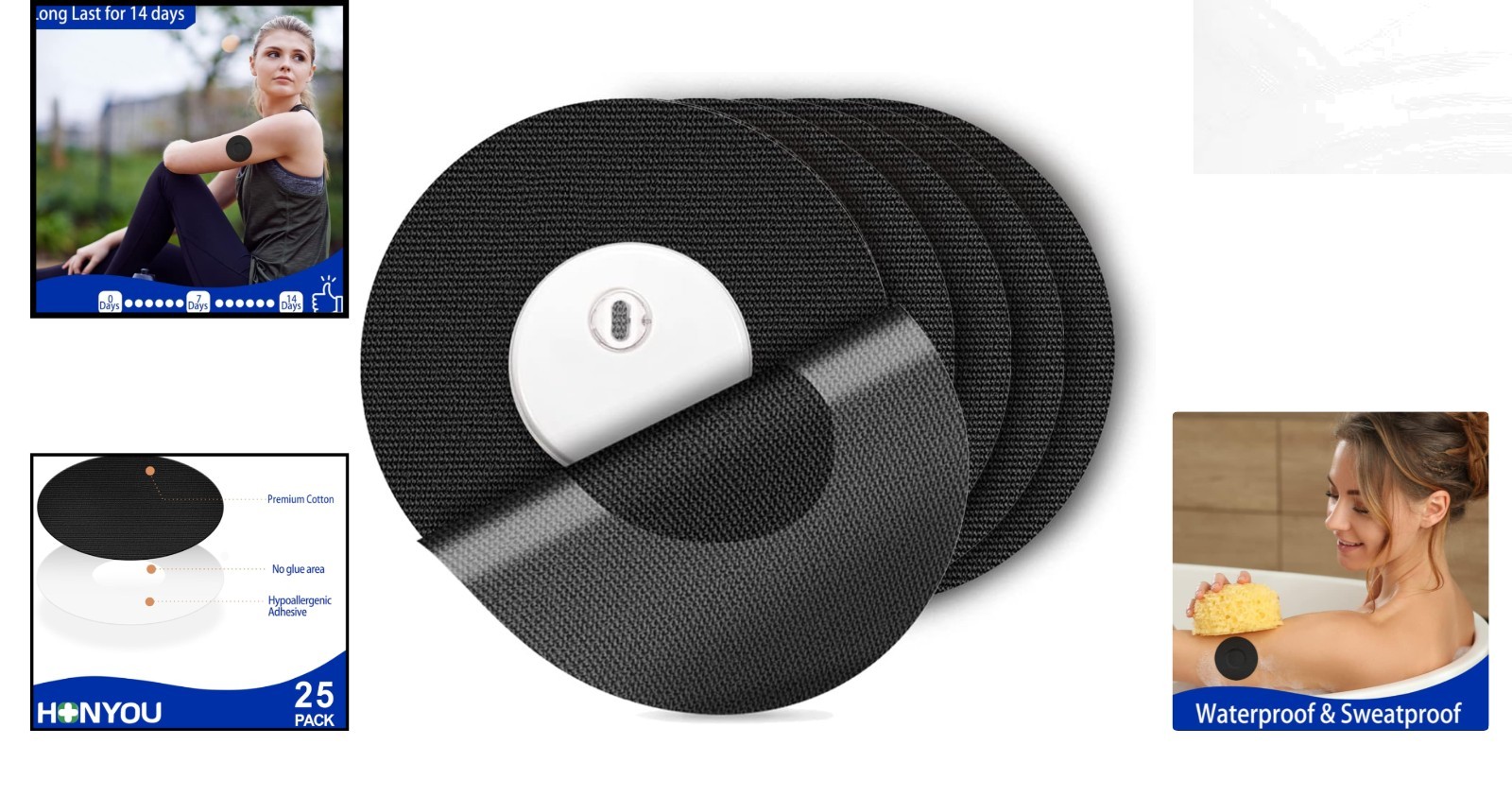 15-Day Waterproof Libre 3 Sensor Covers, Hypoallergenic & Latex-Free – 25 Pack