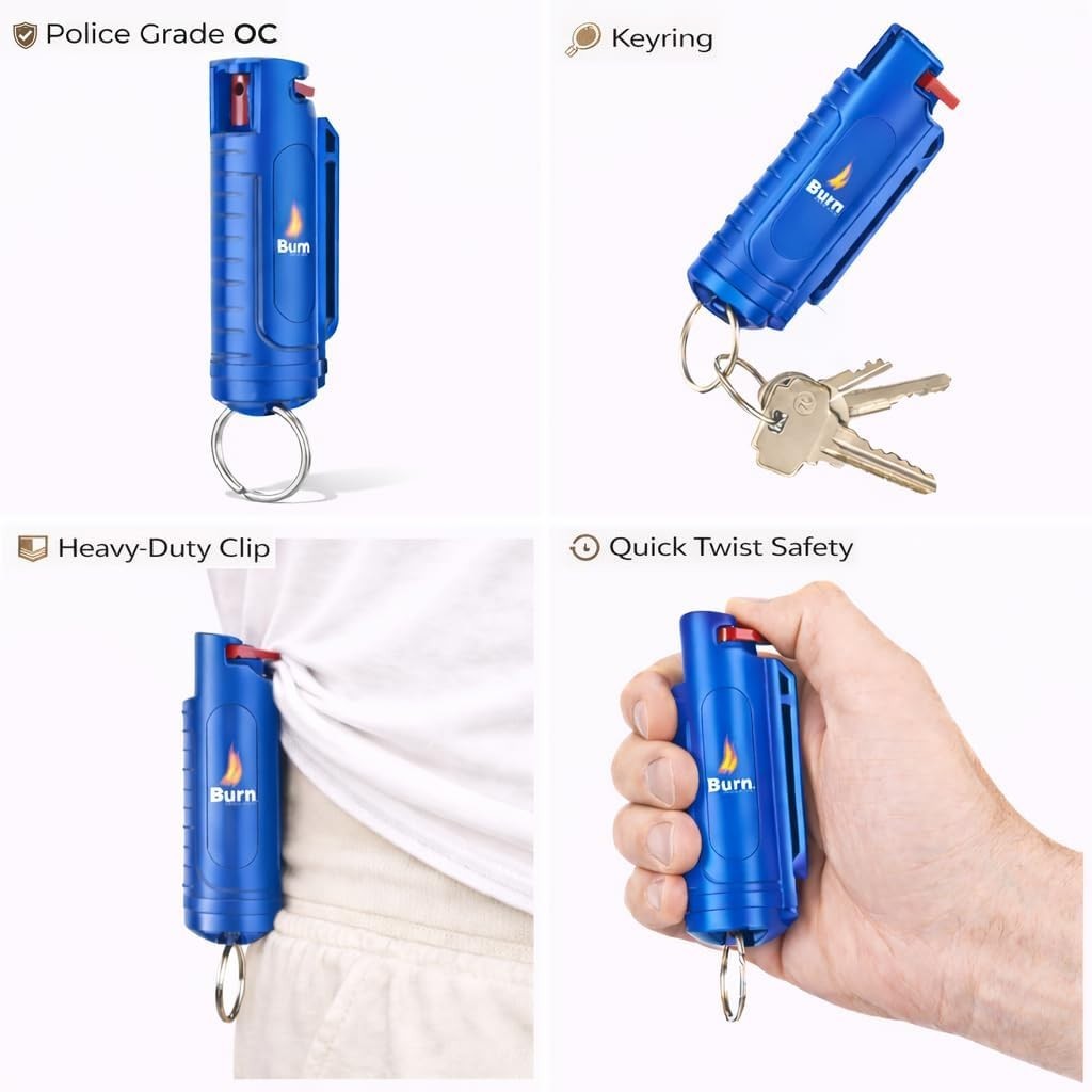 2 Pack Burn Pepper Spray Keychain Police Strength OC 0.5oz Self Defense Blue