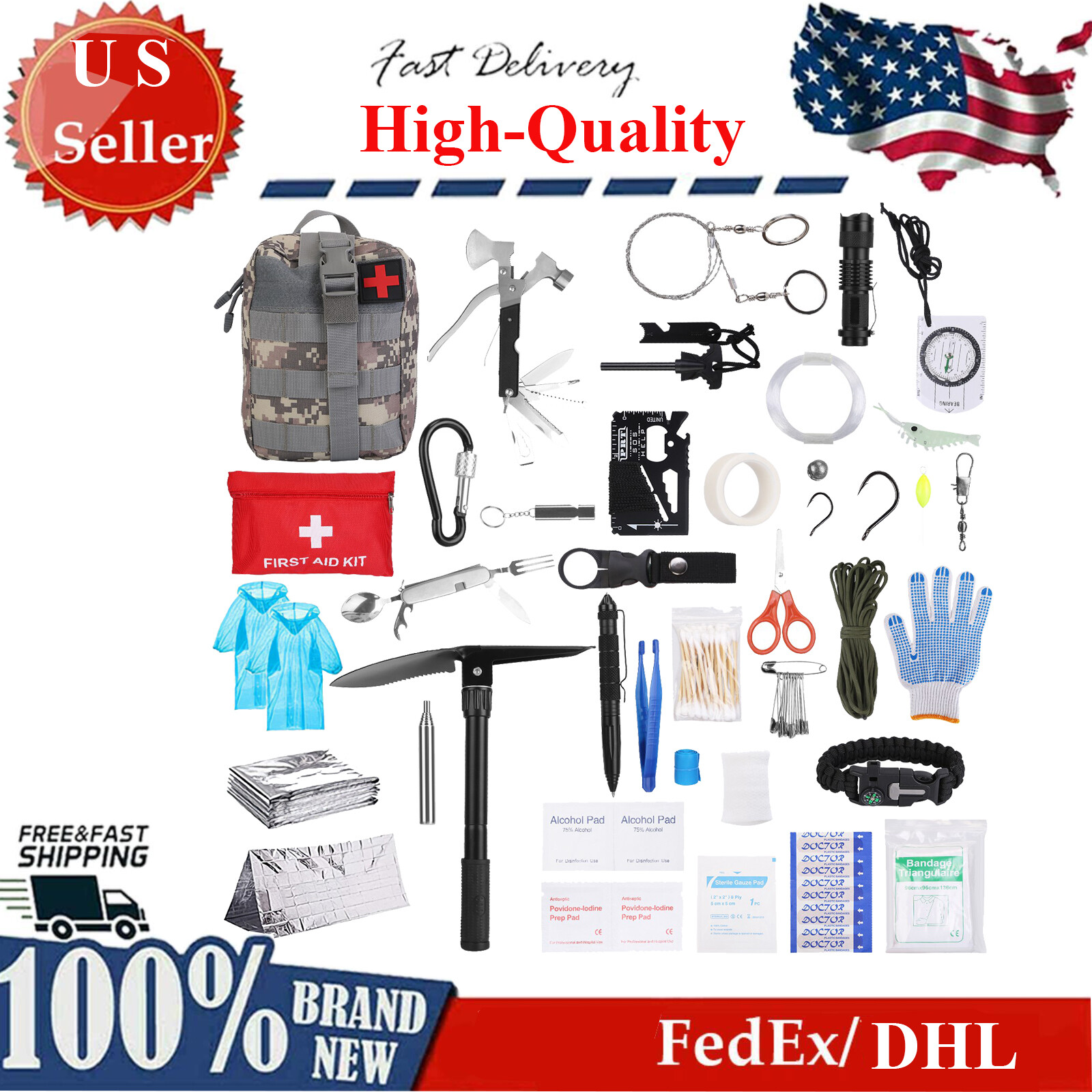 First Aid Kit, 125Pcs Professional Survival Gear and Equipment with Pouch