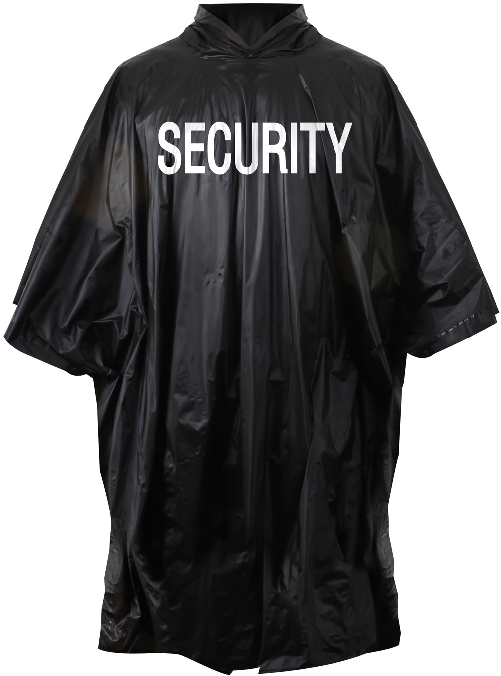 Security Poncho Black Waterproof Rain Hooded Vinyl Guard Officer Bouncer Slicker