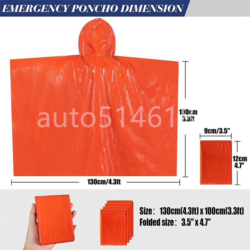 2Pcs Emergency Hooded Poncho Insulated PE Rain Coat Windproof Outdoor Hiking