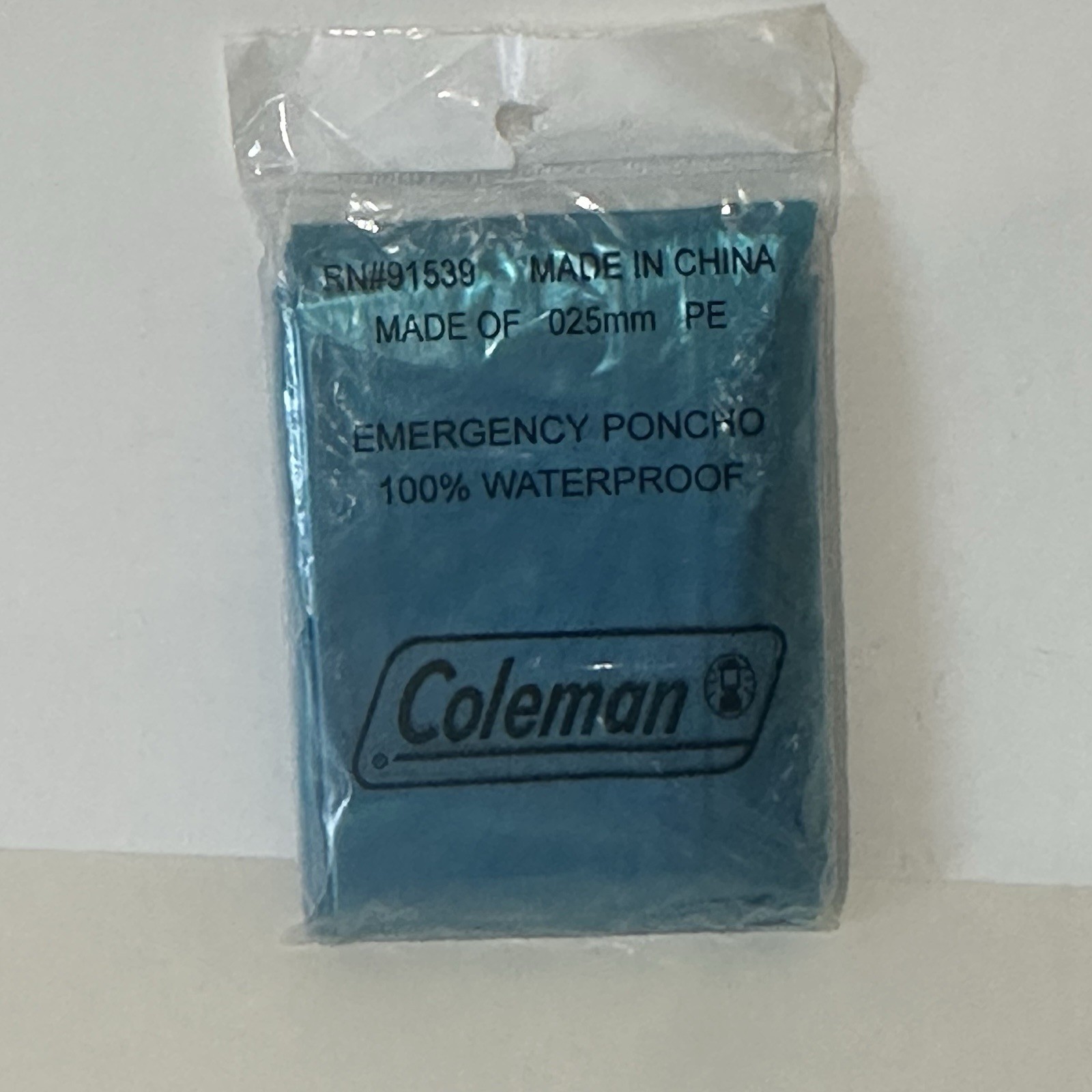 Coleman Emergency Poncho 100% Waterproof 025 mm PE Disposable Teal SEALED