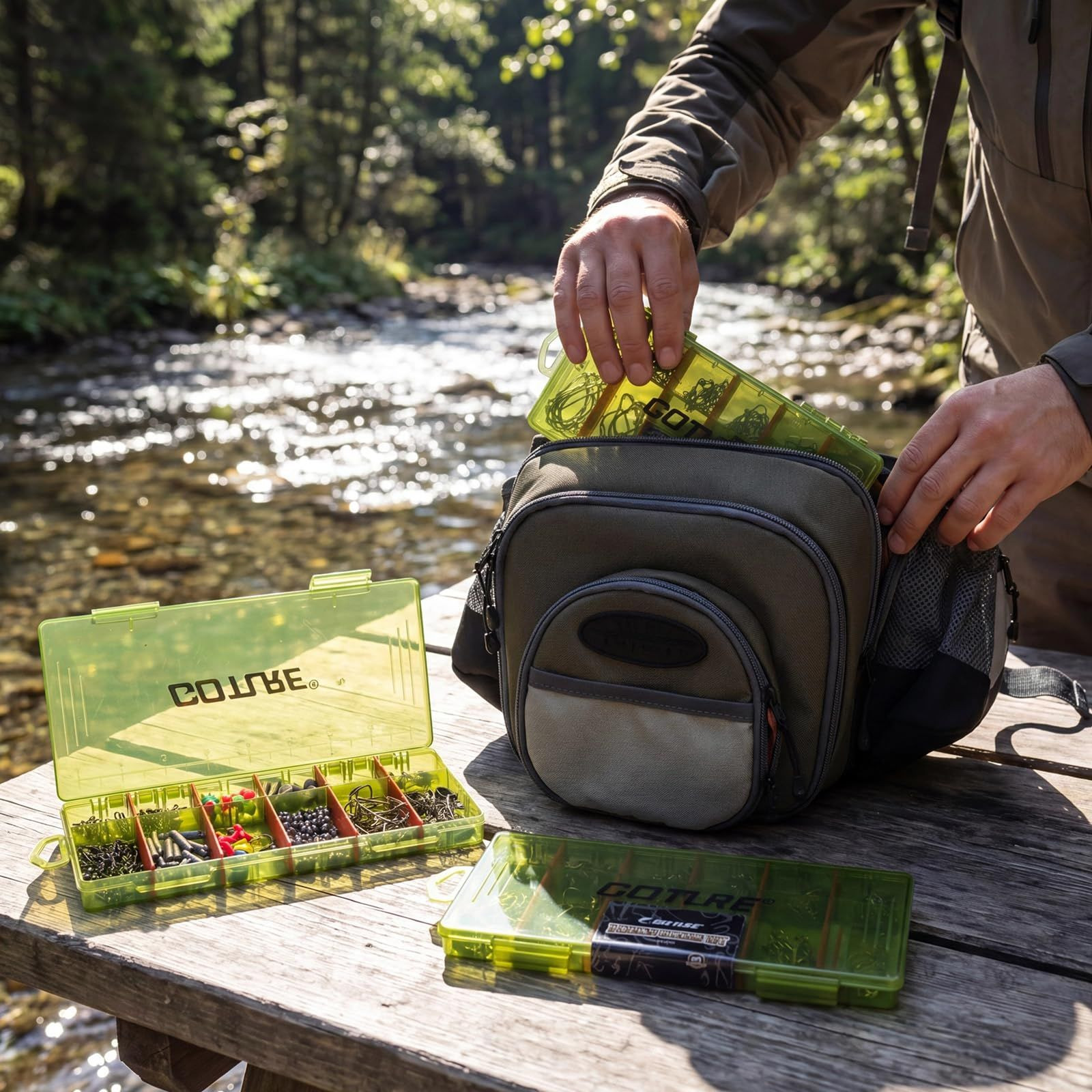Goture 215pcs Fishing Tackle Kit with Ultra-Slim Organizer Box, Green