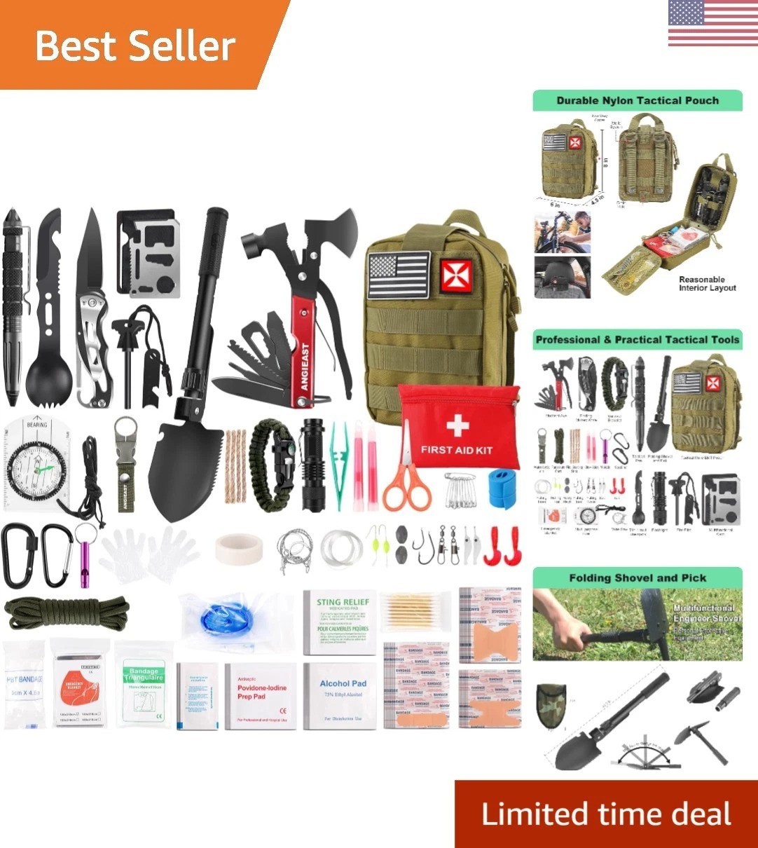 Comprehensive 256-Piece Emergency Survival Kit with Durable Molle Pouch – Green
