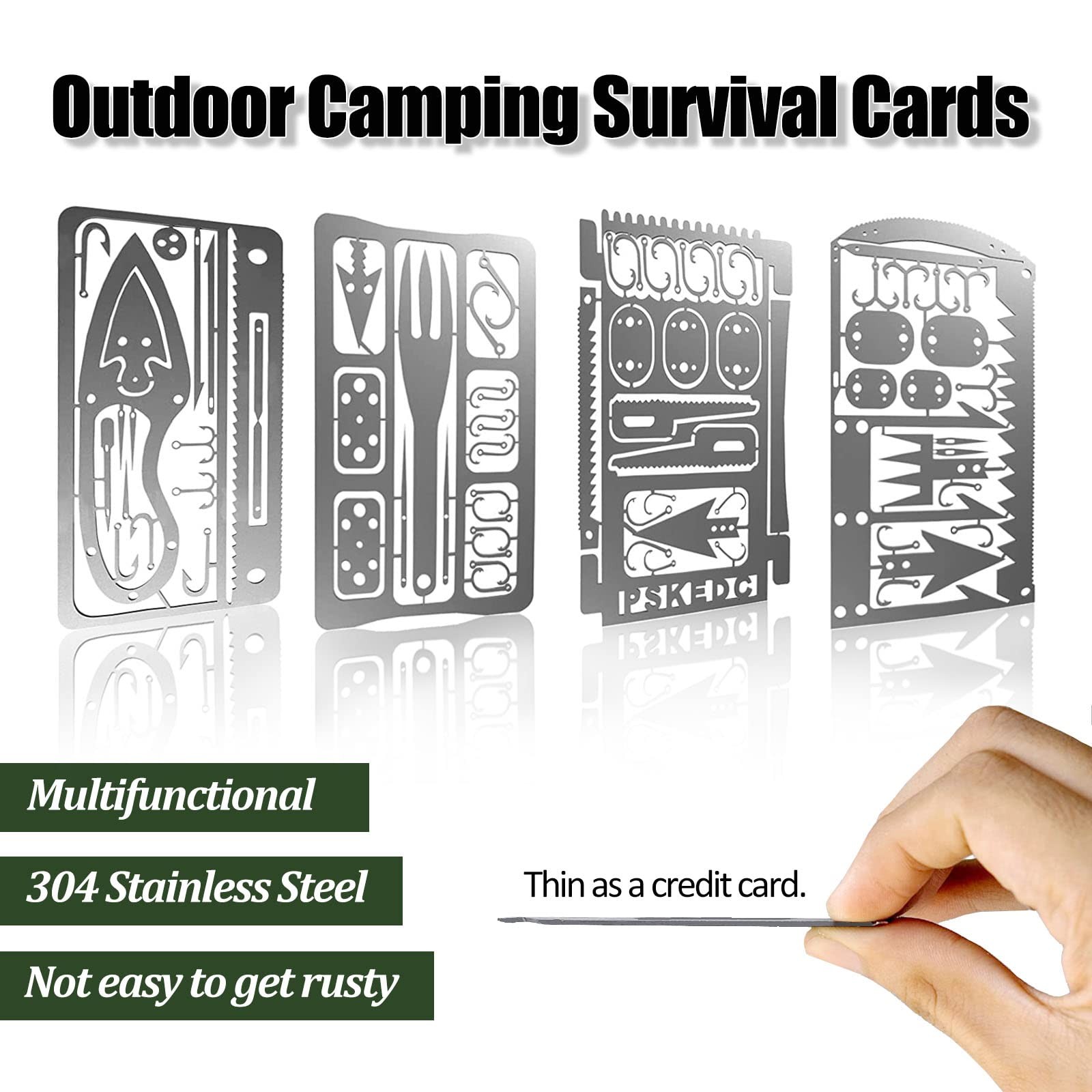 Hukado 9PCS Survival Card Multitool Camping Kit with Fishing 9Pcs, silver