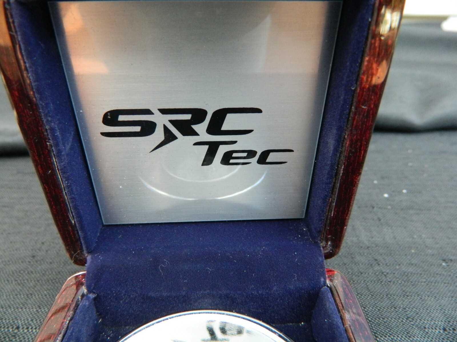 Vintage Chrome Compass w/ hinged Lacquered Wooden Box Advertising SRCTec 3″x3″