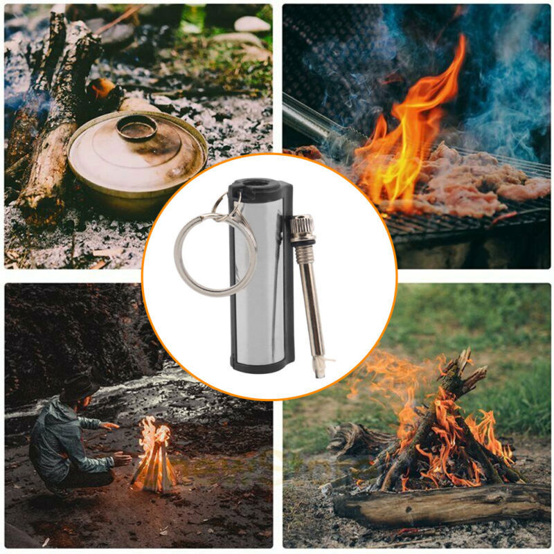 2PCS Permanent Match Keychain Emergency Lighter Waterproof Flint Fire Survival