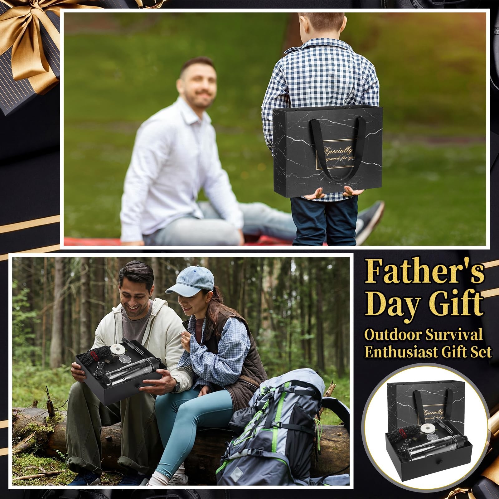 Singhoow 9 Pcs Father Gifts Basket for Men Survival Kit, Birthday Gift Clear