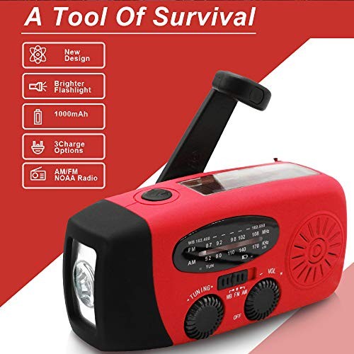 Portable Solar Emergency Weather Radio Hand Crank AM/FM NOAA Survival Radio Red
