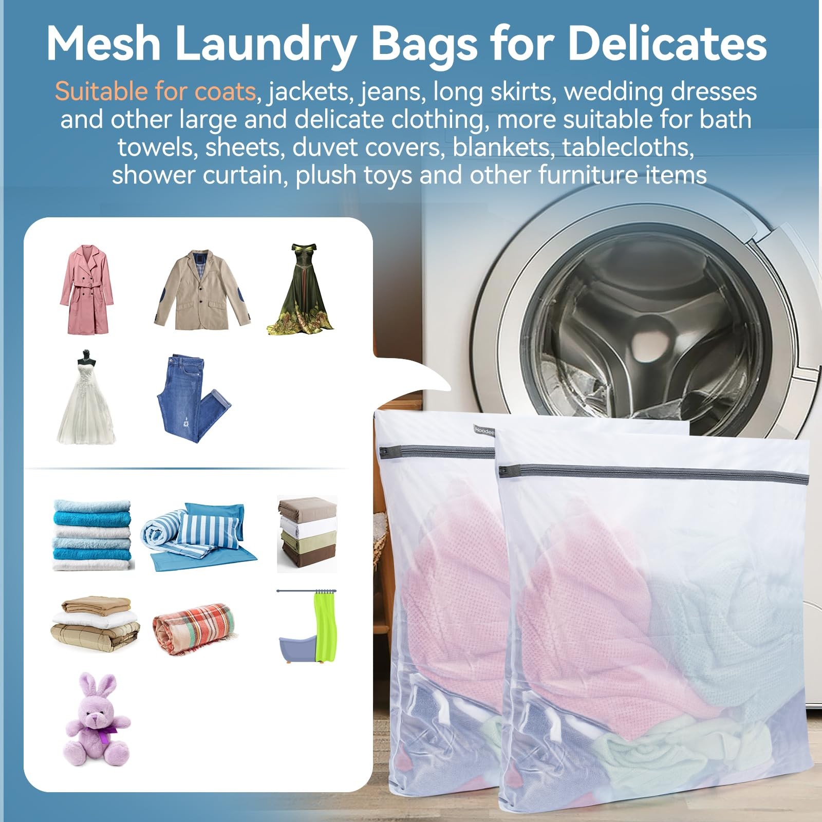 Hoodeet Extra Large Mesh Laundry Bags for 2XX-Large(2Pcs), White