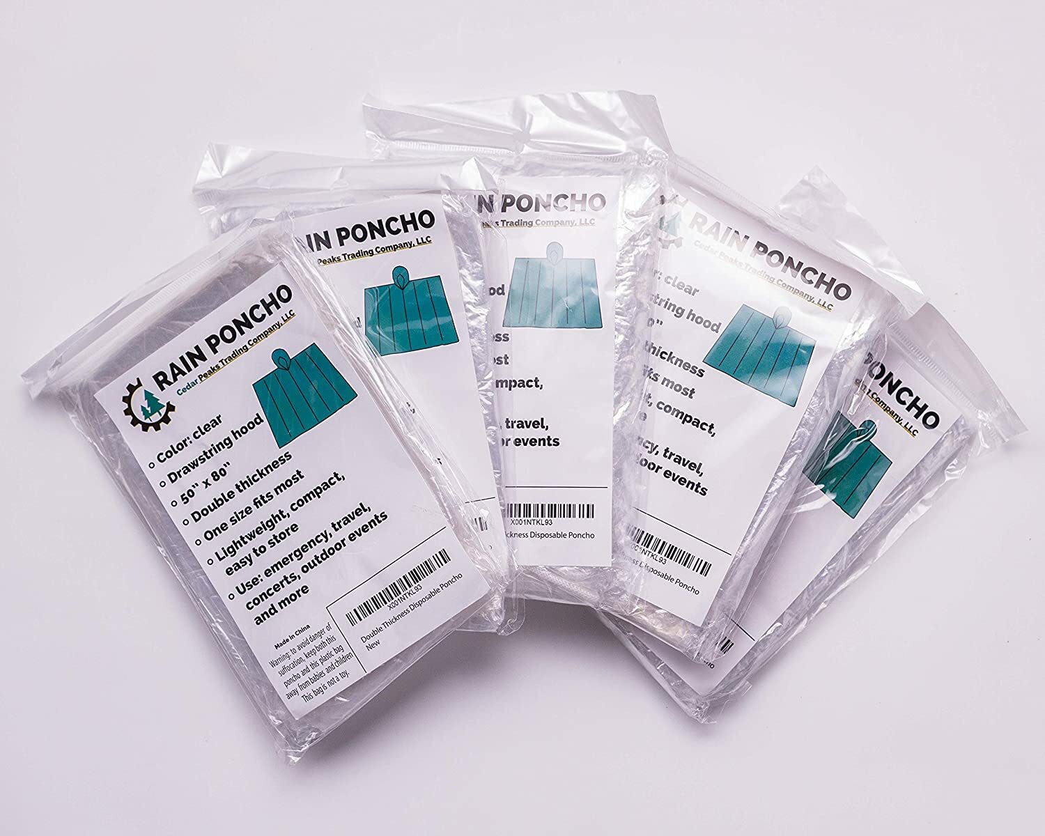 Rain Poncho’s Clear Plastic with Drawstring Hood 50″‘ x 80″ Double Thick (1)