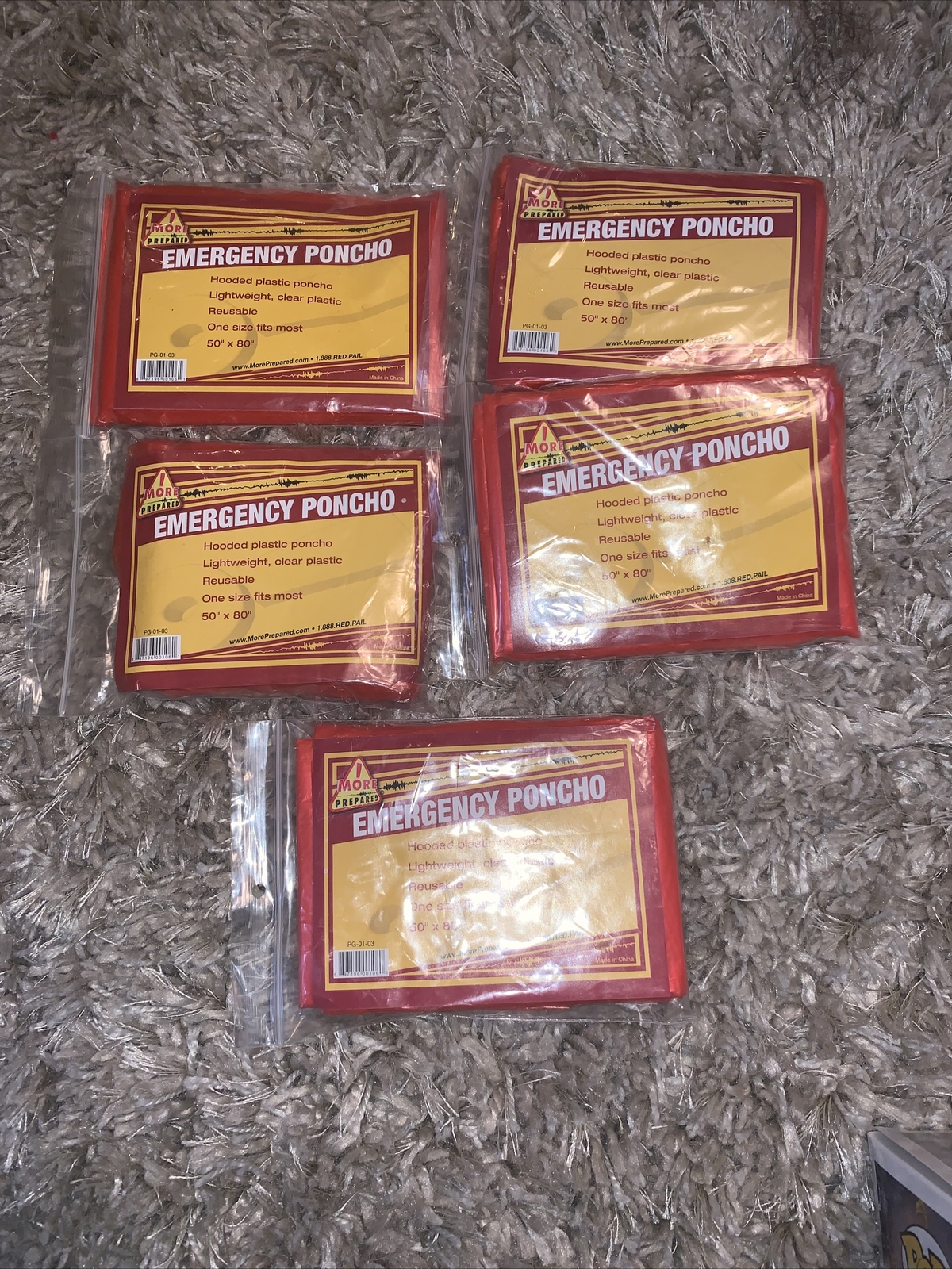 Lot of 5 Emergency Poncho, 50″X 80″ Lightweight, Reusable – Red color
