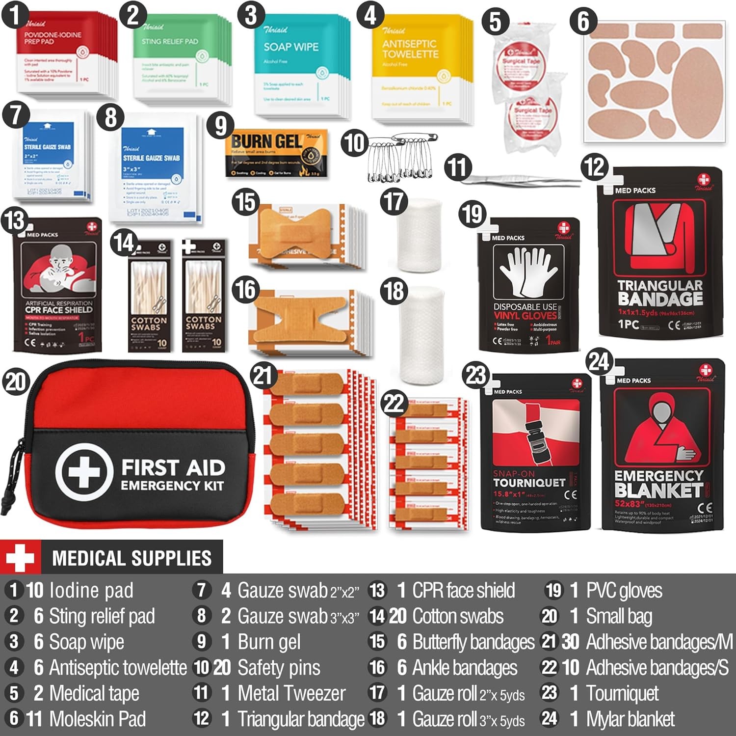 Survival First Aid Kit, 190 Pcs Survival Gear and Medical Supplies, Military IFA