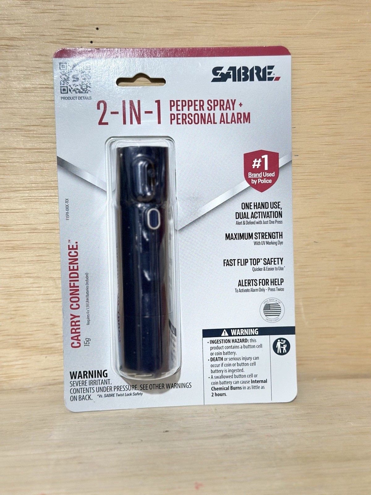Sabre 2-in-1 Pepper Spray Flip Top 54oz Navy Blue UV Dye w/Built-in 130dB Alarm