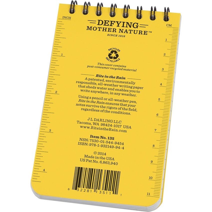 “Rite in the Rain” All-Weather Universal Notebook, Yellow, 3″ x 5″ #135 NEW