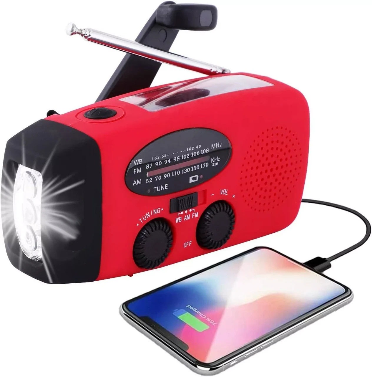 Emergency Crank Solar Power Bank Charger Flash Light Radio Hand Weather 1000mAh