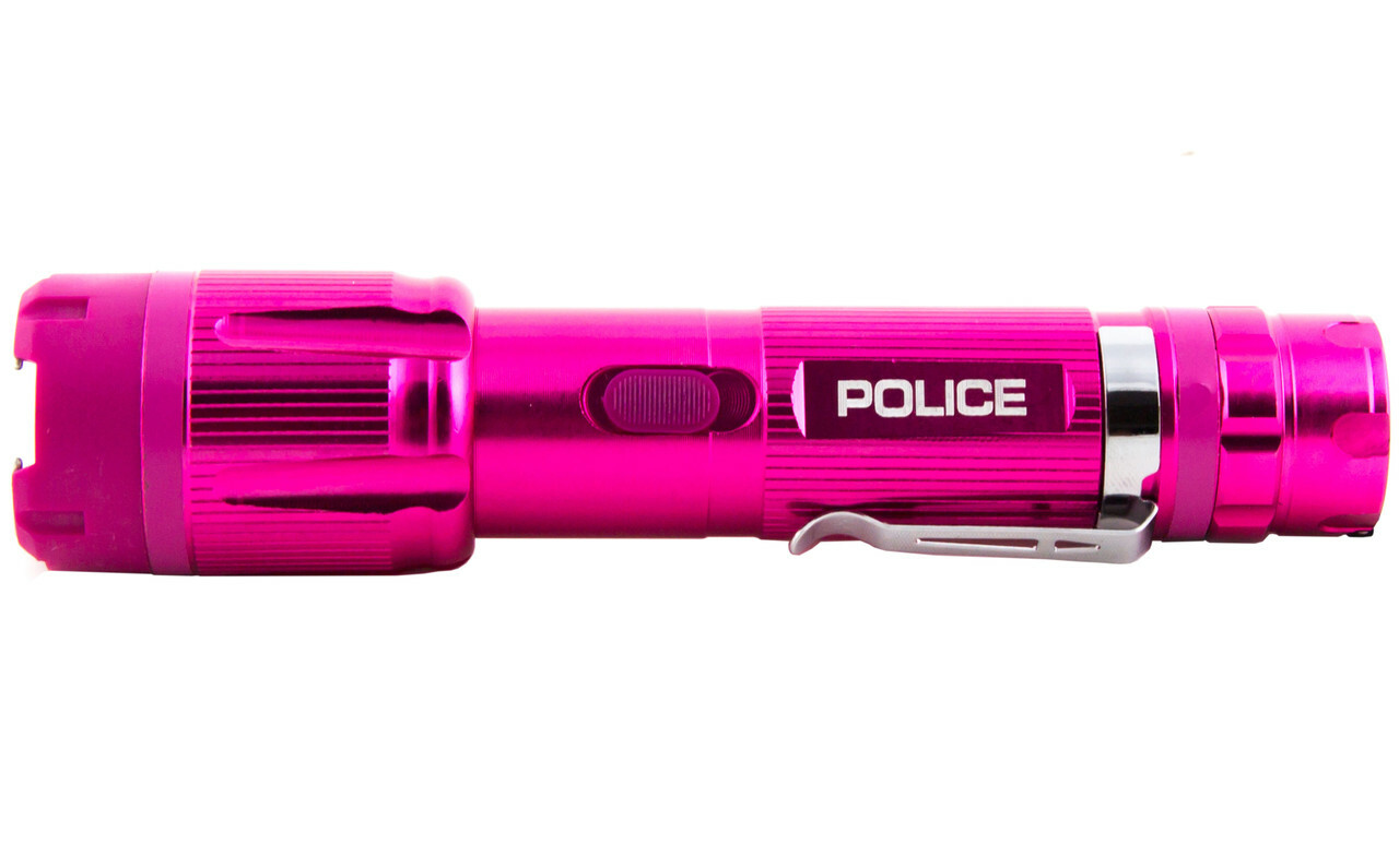 POLICE Metal Stun Gun 1159 Max Volt Rechargeable Self Defen LED Flashlight Pink