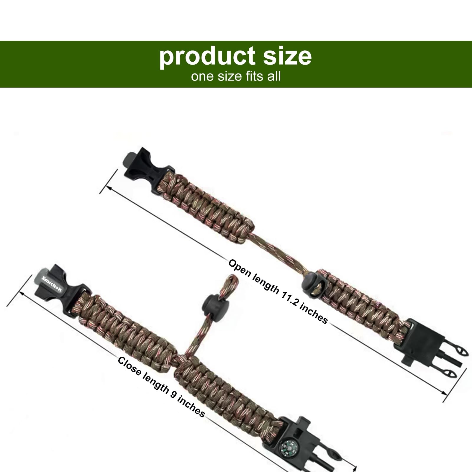 Smithok Paracord Survival [9 inches – 11.2 inches], Muti-color