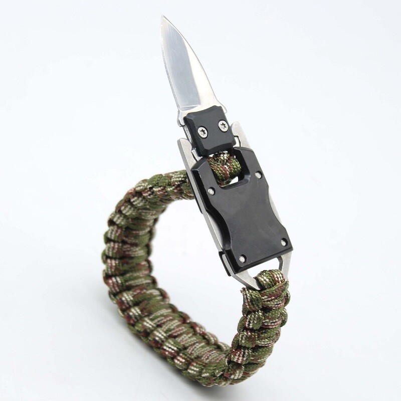 2 PCS Green Camo Tactical Knife Bracelet Survival Gear EDC Tactical Surviva