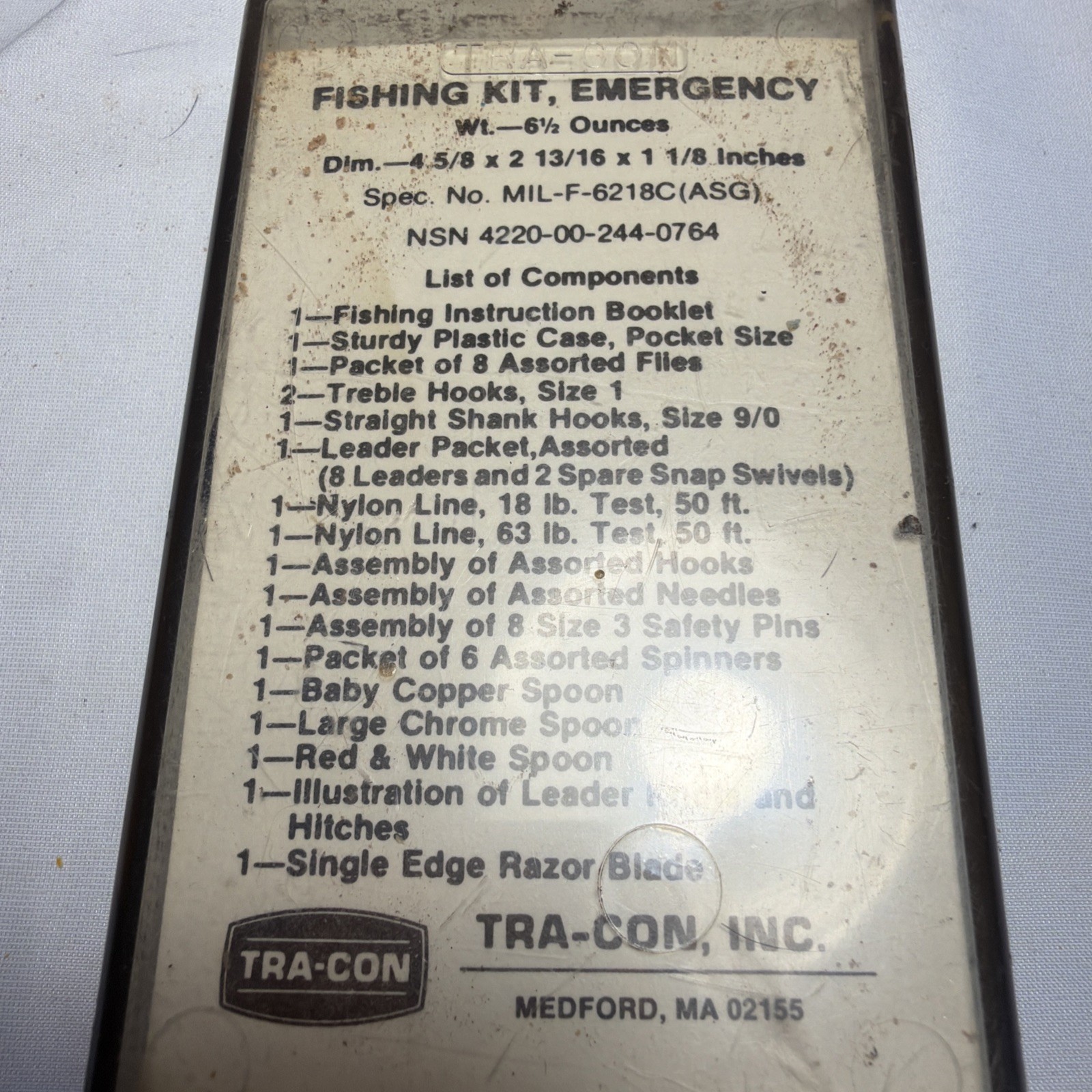 Vintage TRA-CON US Military Issue Emergency Fishing Kit FSCM 22835 (1303)O