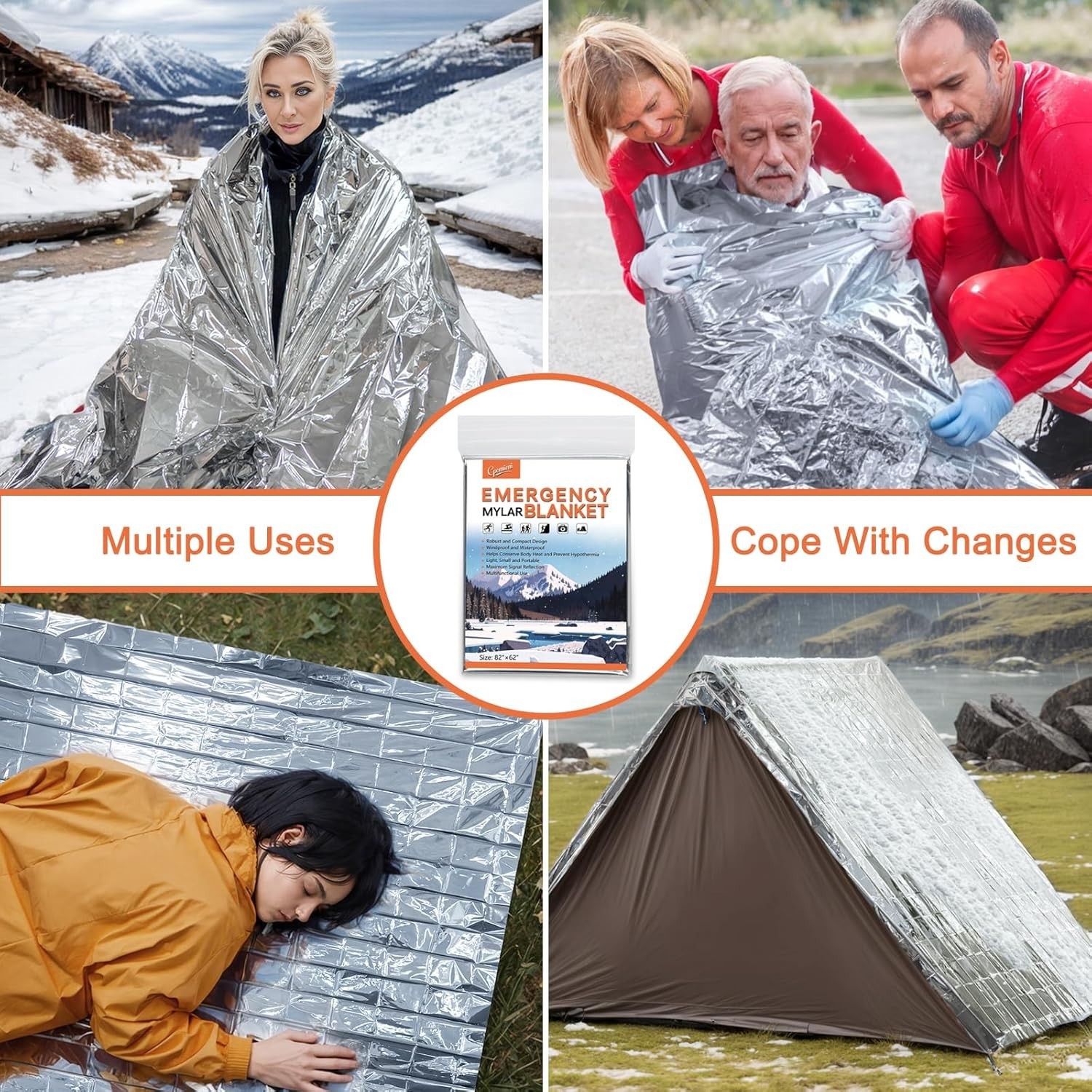 6..PACK Extra Large 82″x 62 Emergency Solar Mylar Blanket Survival Safety